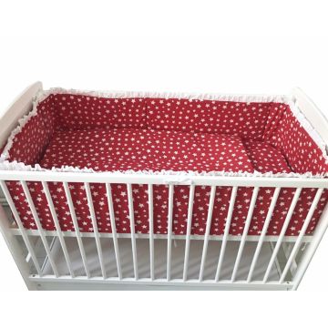 Lenjerie patut cu 5 piese Croitoria Noastra Stelute pe rosu 120x60 cm