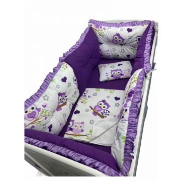 Set 6 aparatori protectii laterale patut 120x60 cm Bufnite violet