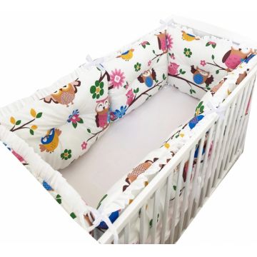 Set 6 aparatori protectii laterale patut 140x70 cm Bufnite colorate