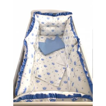 Set 6 aparatori protectii laterale patut 140x70 cm Coronite albastre