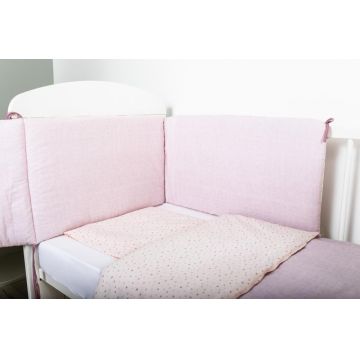 Set de pat pentru bebelusi Pink Heart 3 piese bumbac