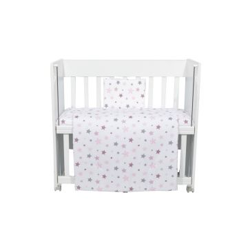 Set lenjerie 4 piese Mini Cot Pink and Grey Stars white