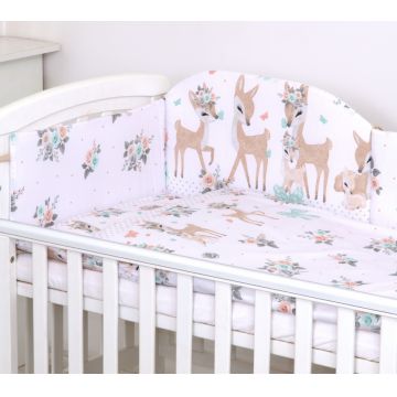 Set lenjerie din bumbac cu protectie laterala pentru pat bebelusi 120 x 60 cm Caprioara