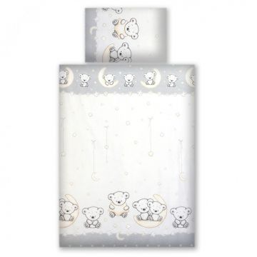 Set lenjerie din bumbac cu protectie laterala pentru pat bebelusi 120x60 cm Teddy Bear Grey