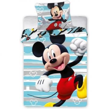 Set lenjerie pat copii Mickey Run 100x135 + 40x60 SunCity albastru