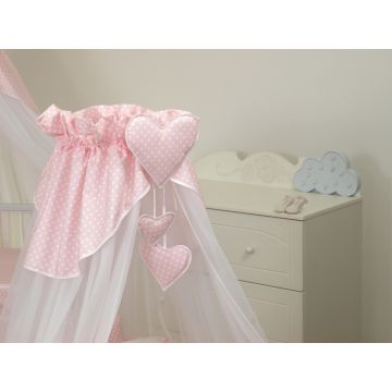 Baldachin din tul pentru patut bebe Bear Heart Roz 160 x 600 cm suport de prindere inclus