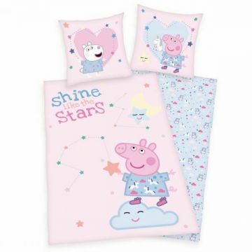 Lenjerie de pat Peppa Pig roz pentru copii din bumbac reversibila 2 piese