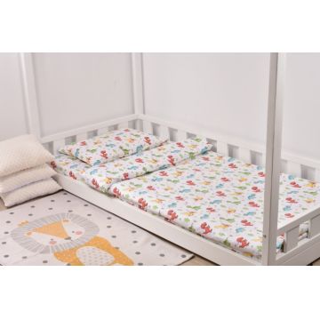 Lenjerie pat casuta 90x200 cm model dinozauri