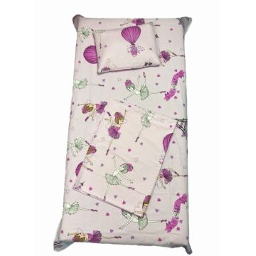 Set 3 piese paturica cu cearsaf si pernuta 120x60 cm Balerine
