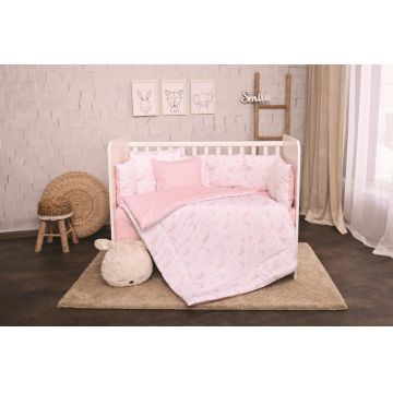 Set lenjerie pat 8 piese 70x140 cm bumbac ranforce Pink Moon Stars