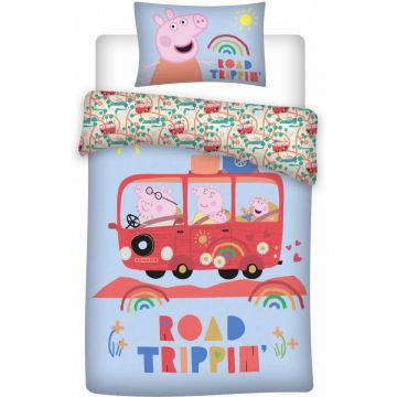 Set lenjerie pat copii Peppa Pig Road Trip 100x135 + 40x60 SunCity