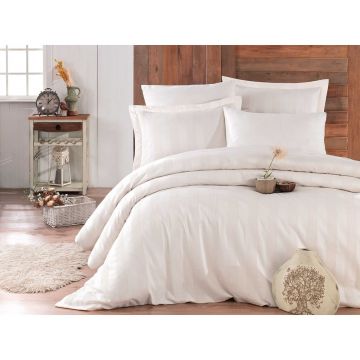 Lenjerie de pat din bumbac satinat pentru pat dublu cu cearșaf Hobby Wafel, 200 x 220 cm, crem