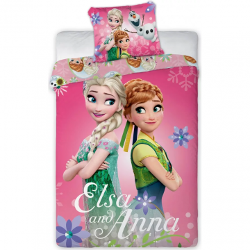 Set lenjerie pat copii Frozen Elsa and Anna 100x135 + 40x60 SunCity