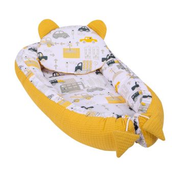 Baby Nest multifunctional cu doua tipuri de material Velvet Yellow City