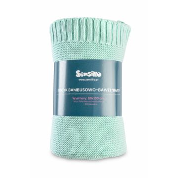 Paturica tricotata de bumbac si bambus Sensillo 100x80 cm menta