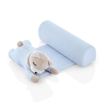 Pernuta pozitionator BabyJem anti-rasucire pentru bebelusi Teddy Blue 35x31 cm