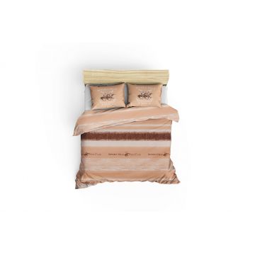Lenjerie de pat din bumbac Ranforce, Beverly Hills Polo Club BHPC 031 Somon / Crem, 200 x 220 cm
