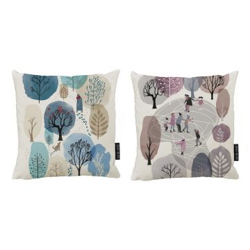 Set 2 perne decorative din bumbac cu motive de Crăciun Butter Kings Winter in the Park, 50 x 50 cm