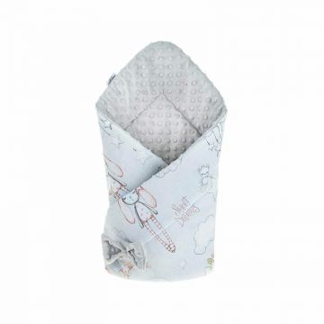 Paturica de infasat cu fata dubla Minky Wrap nou-nascut din bumbac 80x80 cm Rabbit Night