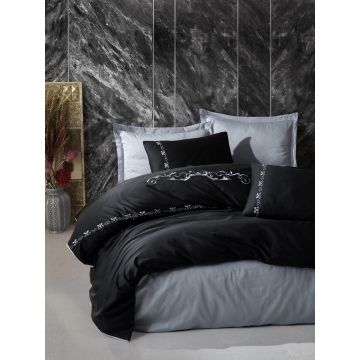 Lenjerie de pat din bumbac Satinat Gloria Negru / Gri, 200 x 220 cm
