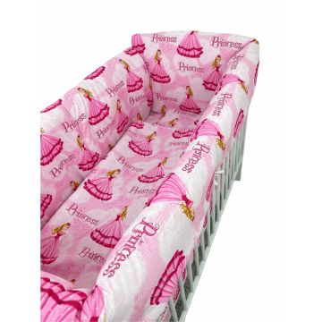 Lenjerie patut cu 5 piese si aparatori Maxi 140x70 cm Croitoria Noastra printese la bal pe roz