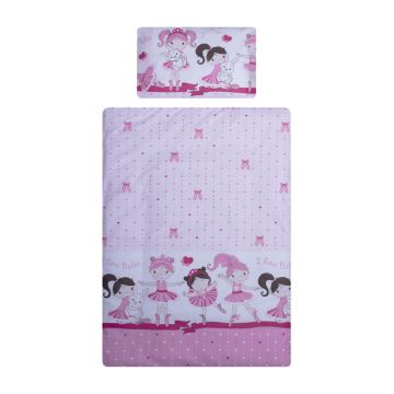 Lenjerie patut cu 5 piese 120x60 cm Balerina fond roz