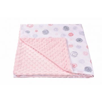 Paturica din bumbac model ghemotoace si plus minky roz pal 80x80 cm