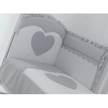 Set lenjerie de lux din bumbac cu broderie, protectie laterala, pilota, pentru pat bebelusi Cuore di Mamma Gri Italia