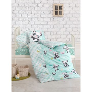 Lenjerie de pat pentru copii, 4 piese, 100% bumbac ranforce, Cotton Box, Panda