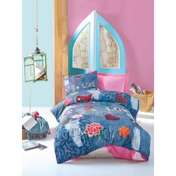 Lenjerie de pat pentru o persoana Kelly, Cotton Box, 3 piese, 160 x 240 cm, 100% bumbac ranforce, multicolora