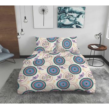 Lenjerie de pat dubla Circles, Bedora, 4 piese, 200x220, 100% bumbac, multicolor