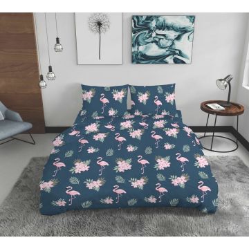 Lenjerie de pat dubla Flamingo, Bedora, 4 piese, 200x220, 100% bumbac, multicolor