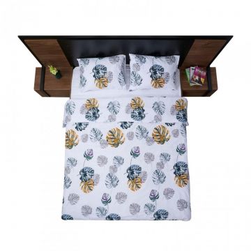 Lenjerie de pat dubla Leaves King size, Heinner Home, 4 piese, 220 x 240 cm, bumbac, multicolora