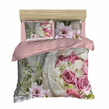 Lenjerie de pat dubla Rose 113, Pearl Home, 3 piese, 200x220 cm, amestec bumbac, multicolor