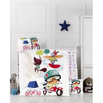 Lenjerie de pat pentru copii, Victoria, Adventure, 4 piese, 100% bumbac ranforce, multicolor Lenjerie de pat pentru copii, Victoria, Adventure, 4 piese, 100% bumbac ranforce, multicolor