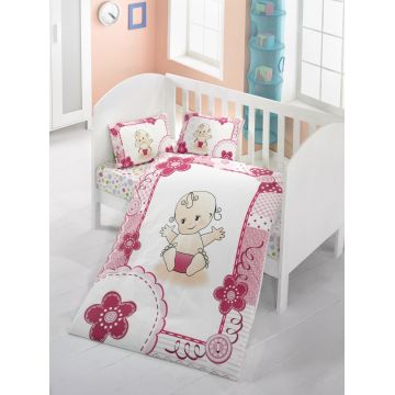 Lenjerie de pat pentru copii, Victoria, Baby, 4 piese, 100% bumbac ranforce, multicolor