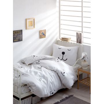 Lenjerie de pat pentru o persoana, EnLora Home, Eles White, 3 piese, 100% bumbac ranforce, alb/negru