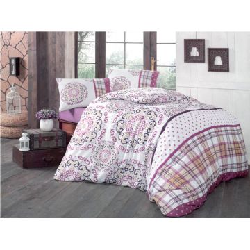 Lenjerie de pat pentru o persoana, Victoria, Asya, 3 piese, amestec bumbac, multicolor