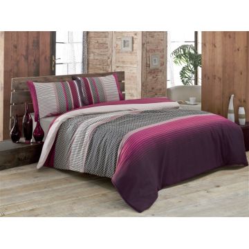 Lenjerie de pat pentru o persoana, Victoria, Lotus V2, 3 piese, amestec bumbac, multicolor