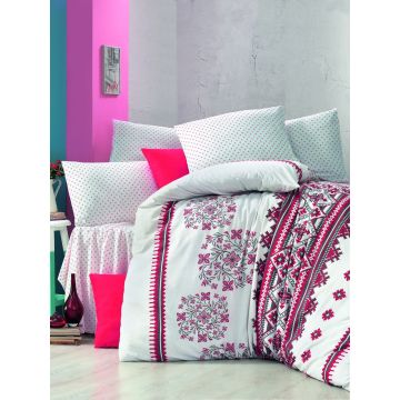 Lenjerie de pat pentru o persoana, Victoria, Mira, 3 piese, amestec bumbac, multicolor