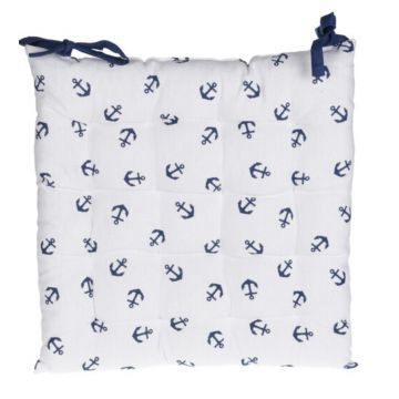 Perna pentru scaun Anchor, 40x40 cm, bumbac, alb/albastru