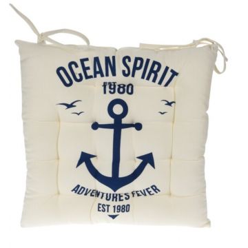 Perna pentru scaun Ocean Spirit, 40x40 cm, bumbac, alb/albastru