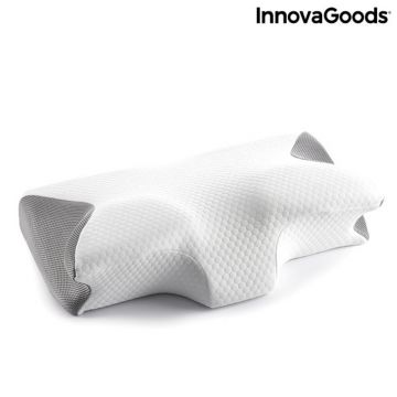 Perna cervicala viscoelastica, InnovaGoods, Conforti, contur ergonomic, 62 x 36 x 14 cm, alb/gri