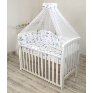 Set lenjerie din bumbac cu protectie laterala pentru pat bebe 120 x 60 cm Animalute Amy