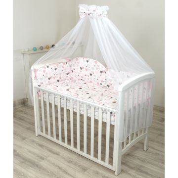 Set lenjerie din bumbac cu protectie laterala pentru pat bebe 120 x 60 cm Inimioare Amy