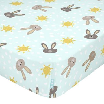 Cearceaf din bumbac pentru copii Moshi Moshi Rabbit Family, 70 x 140 cm