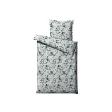 Lenjerie de pat din bumbac organic satinat Södahl Flower burst, 140 x 200, albastru