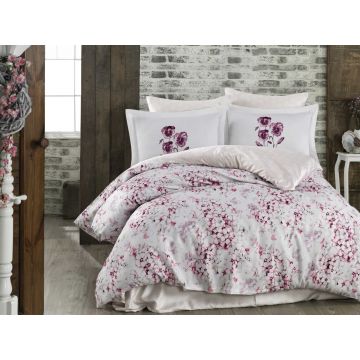 Lenjerie de pat din bumbac Satinat Jimena Purple Touch Multicolor, 200 x 220 cm