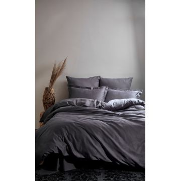Lenjerie de pat din bumbac Satinat Kelebek Gri Inchis, 200 x 220 cm