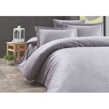 Lenjerie de pat din bumbac Satinat Sah Gri Inchis, 200 x 220 cm